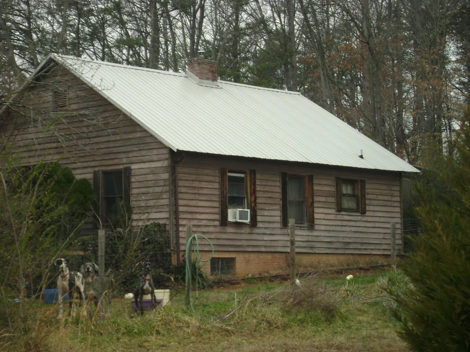 White metal roof on an old wood sided farmhouse, from a Metal Roof Installation job in Westwood